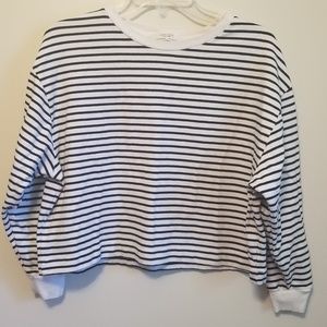 ZARA Black & White Stripe Cropped Sweatshirt Small
